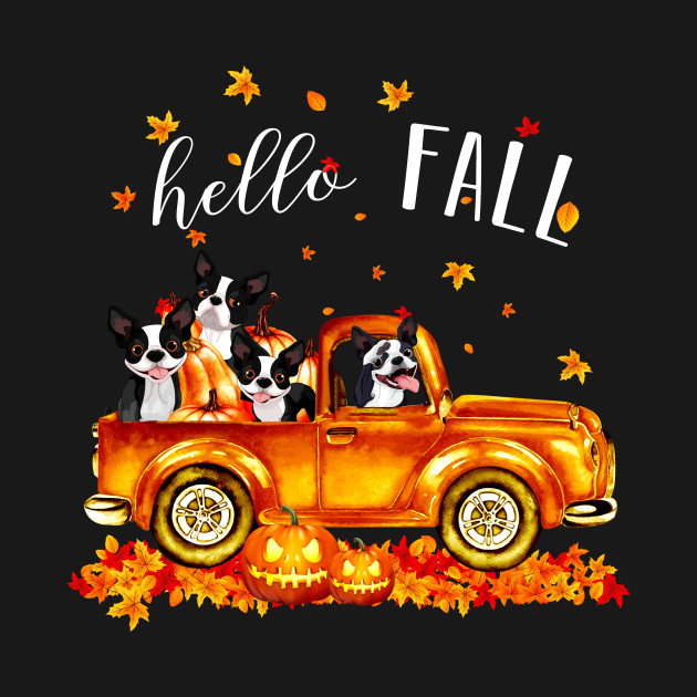 Discover Boston Terrier Hello Fall- Boston Terrier In Car Pumpkin Happy Halloween Shirt Funny Gifts - Boston Terrier Hello Fall - T-Shirt