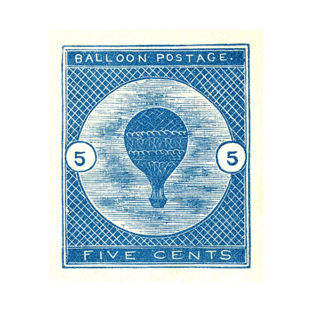 Delft Blue Ephemera Hot Air Balloon Stamp by RedThorThreads