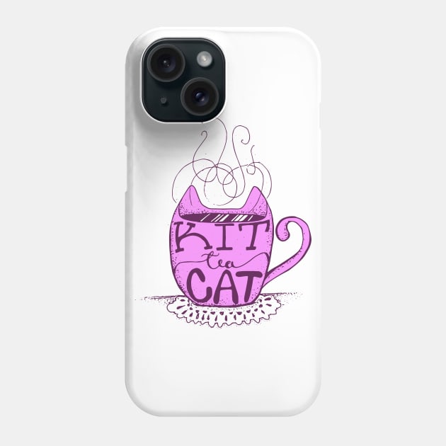 Kitty Cat - Tea Lover Lettering Art - Visual Pun - Mug - Neon Pink Phone Case by AnanasArt