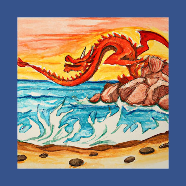 The Dragon Feeling the Beach Sunset Creative Artwork by MythicalWorld