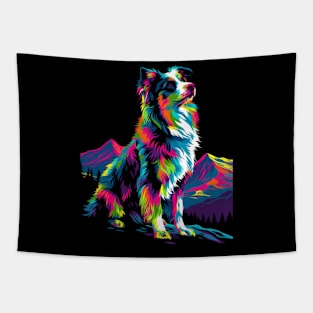 Border Collie Dog Mountain Forest Pop Art Tapestry