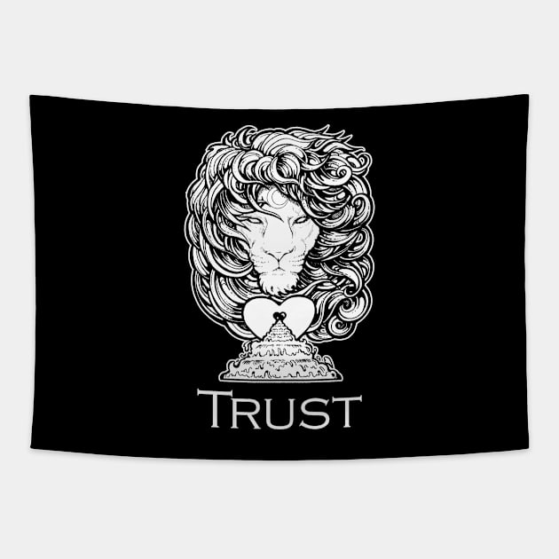 Heart of A Lion - Trust - White Outlined Version Tapestry by Nat Ewert Art