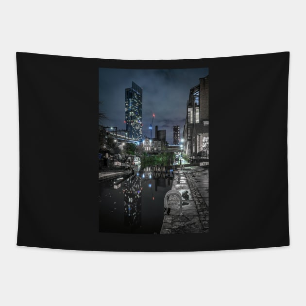 Rochdale Canal at Night with Beetham Tower Manchester Tapestry by TonyNorth