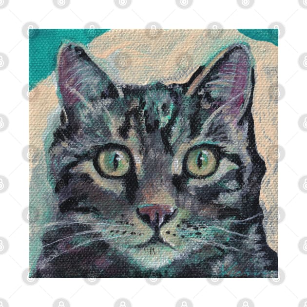 Tiger Cat on Teal by HelenDBVickers