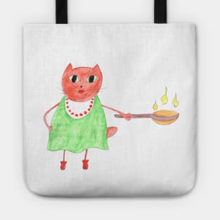 Cat chef with food Fashion trend painted in watercolor. Strong design. Tote