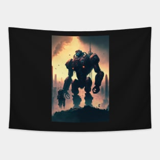 Giant futuristic robot cyborg Monkey attacking the city Tapestry