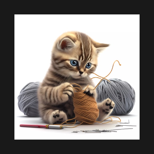 Cute kitten playing with yarn, Expressive Art Sticker by MeatLuvers