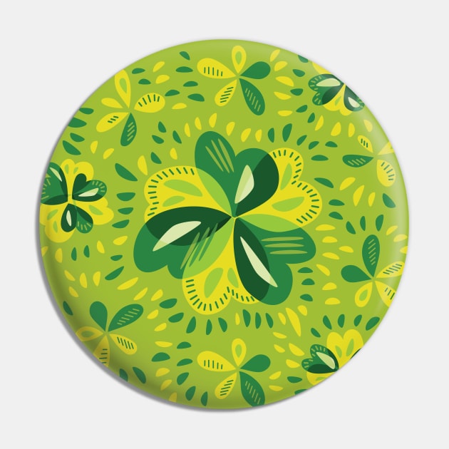 Three Leaf Clovers Spring Floral Pattern Pin by Boriana Giormova