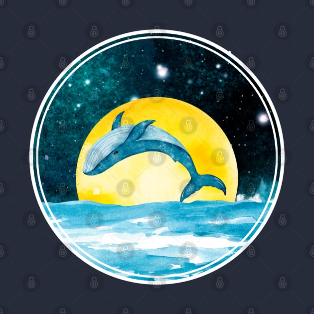 whale and night sky watercolor by Petprinty