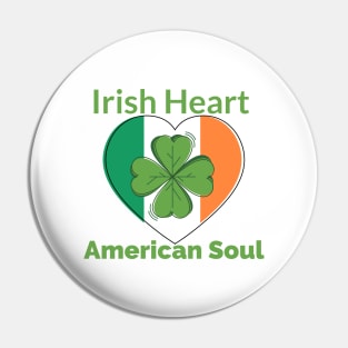 Irish Heart American Soul Heart flag with four leaf clover Pin