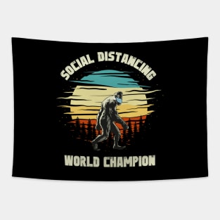 Social Distancing World Champion Retro Bigfoot Funny Quarantine Tapestry