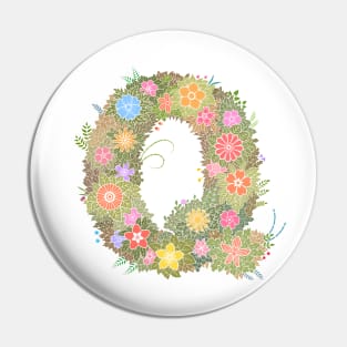 "Q" Floral Letter Monogram Pin