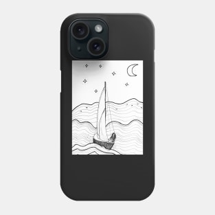 Sailboat on a Wild Ocean whimsical line drawing Phone Case