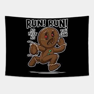 Run! Run! As fast you can Scared Gingerbread Man Tapestry