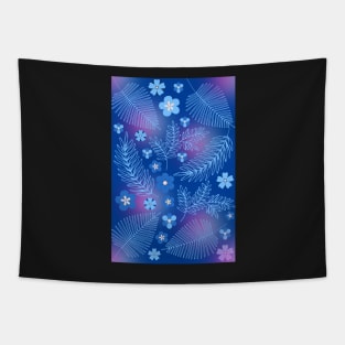 Light Blue leaves and flowers pattern Tapestry