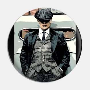 well shelved, thomas shelby leans against a car with his hands in his pants and hat pulled deep into his face as abstract art (vers. 3) Pin