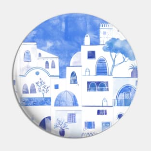 Santorini Oia Greek Island Watercolor Pin