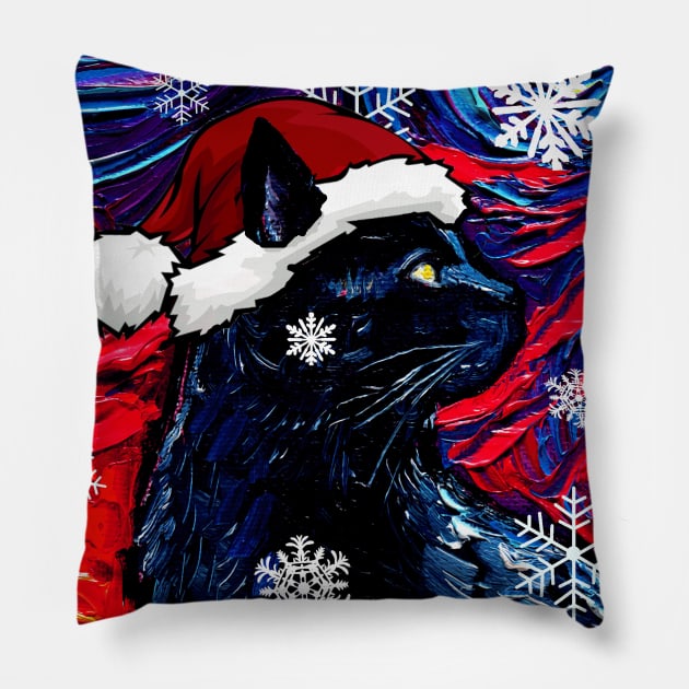 Black Cat Santa Pillow by sagittariusgallery