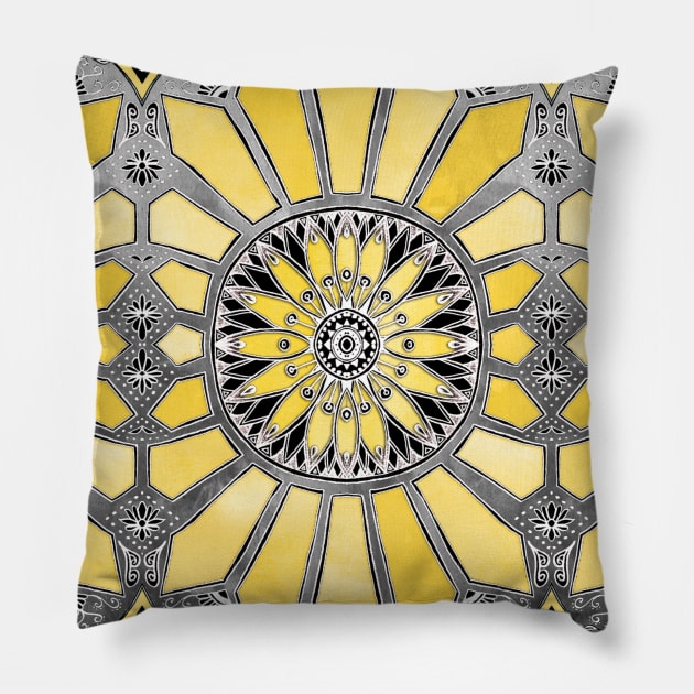 Sunny Yellow Radiant Watercolor Pattern Pillow by micklyn