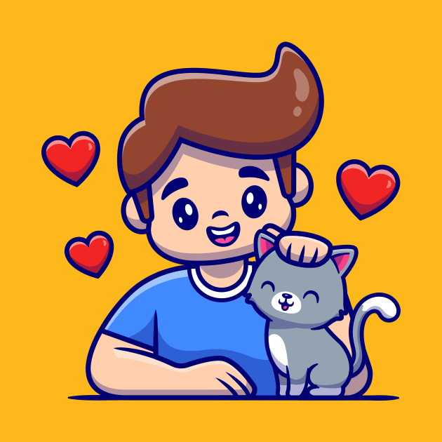 Cute Boy With Cat Cartoon by Catalyst Labs