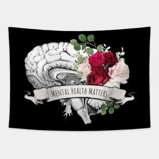 Floral human brain watercolor mental health matters Tapestry