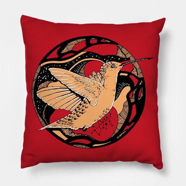 Red and Cream Circle of The Hummingbird Pillow by kenallouis