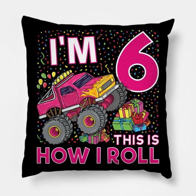 6th Birthday Monster Truck Party Gift 6 Year Old Girl Pillow by silentsoularts