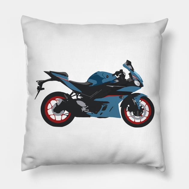 Motorcycle Yamaha YZF-R3 Aquamarine Pillow by WiredDesigns