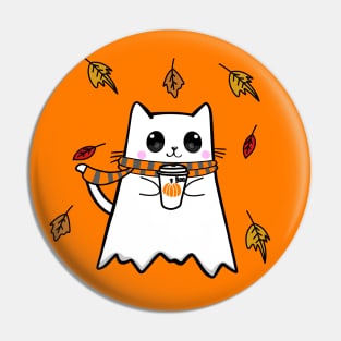 Ghost Cat Autumn Coffee Pin