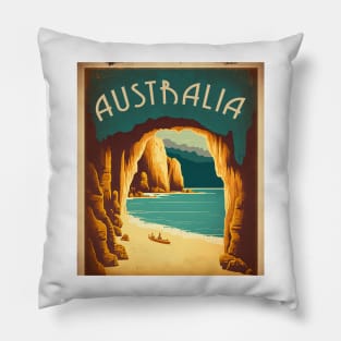 Australia Coastline Cave Vintage Travel Art Poster Pillow