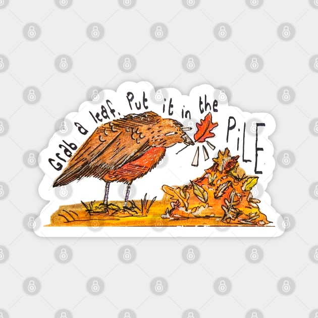 Raking Leaves Magnet by Animal Surrealism