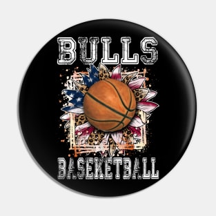 American Flag Personalized Bulls Proud Name Basketball Pin