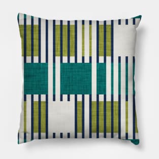 Bold minimalist retro stripes // midnight blue olive and pine green geometric grid Pillow