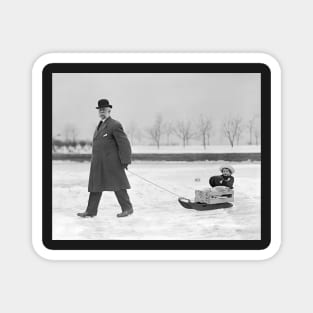 Sled Ride, 1912. Vintage Photo Magnet