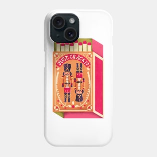 Two colorful nutcrackers on a matchbox with hand lettering on a pink background. Colorful festive winter Merry Christmas illustration Phone Case