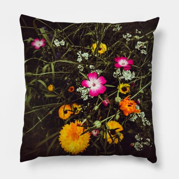 Summer Flowers in a Field Pillow by DyrkWyst