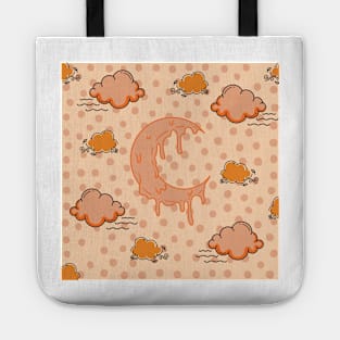 melting crescent moon cloud night orange polka dots Tote