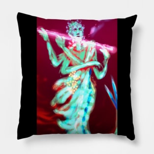 Fairy flute mermaid faerie shrimp multi arm goddess flautist glowing fantasy Pillow