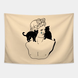 Greek God Black Cat in beige Tapestry