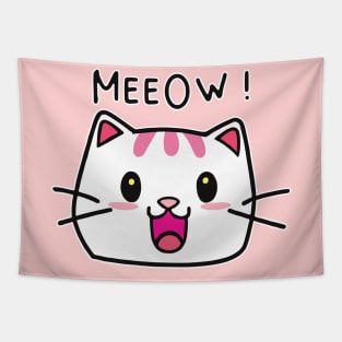 Meow Cute Cat Cartoon Face Tapestry