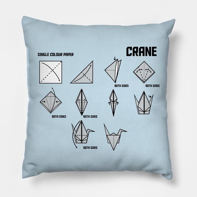 Origami Crane Instructional on Blue Pillow by Print Stop Studio