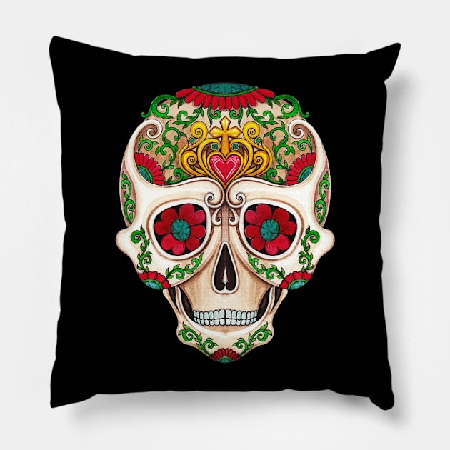 Sugar skull fancy vintage and gems day of the dead. Pillow by Jiewsurreal