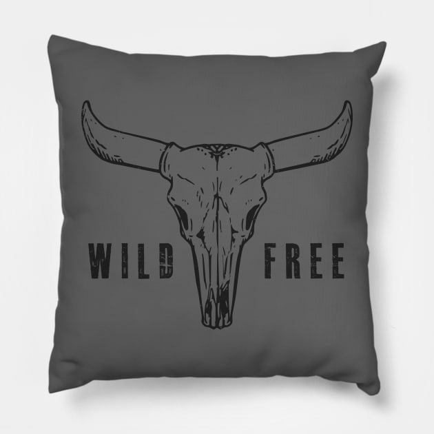 Boho Cow Skull Wild And Free Western Cowgirl Bull Skull Pillow by BadrooGraphics Store