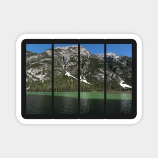 The fabulous alpine lake of Landro (Durrensee) in the Dolomites (Dobbiaco). Lovely place in the Italian Alps. Reflections in the water. Sunny spring day. Trentino Alto Adige Magnet