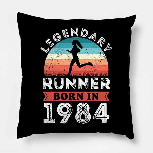 Legendary Runner born 1984 40th Birthday Gifts Running Pillow by Mitsue Kersting