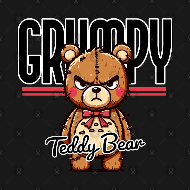 Teddy Bear with a Bad Attitude Cartoon, Art Illustration by Casually Fashion Store