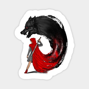 Shadows of the Woods: Little Red Riding Hood and the Sinister Wolf's Haunting Encounter Magnet