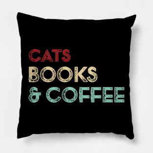 Vintage Potter Cats Books And Coffee Funny Pillow