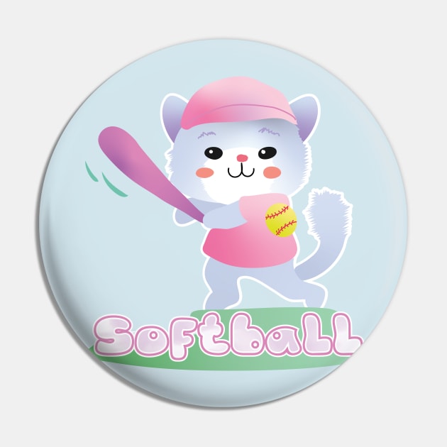 y2k aesthetic kawaii pastel I Love Softball cat Pin by YourGoods