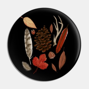Fall Leaves with Antlers, Feathers, Pinecones, Ladybug Pin